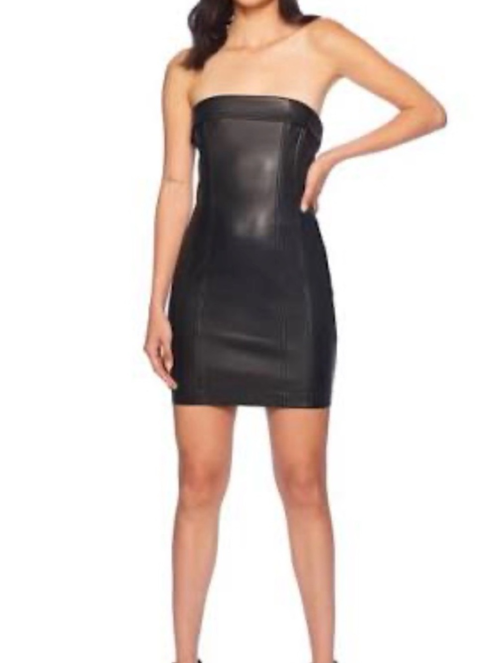 NWT Susana Monaco Strapless Black Faux-Leather Mini Dress